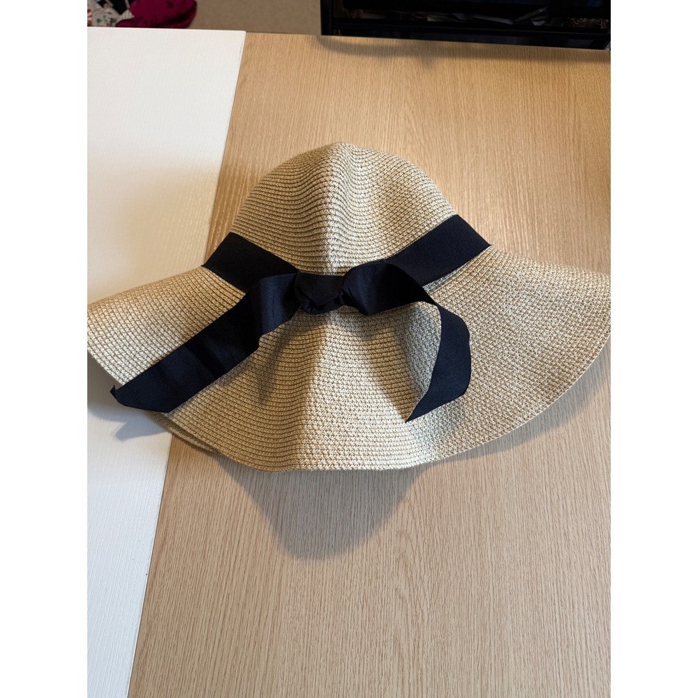 FURTALK Womens Straw Sun Hat Wide Floppy Brim Tan Black Ribbon Bow Packable M